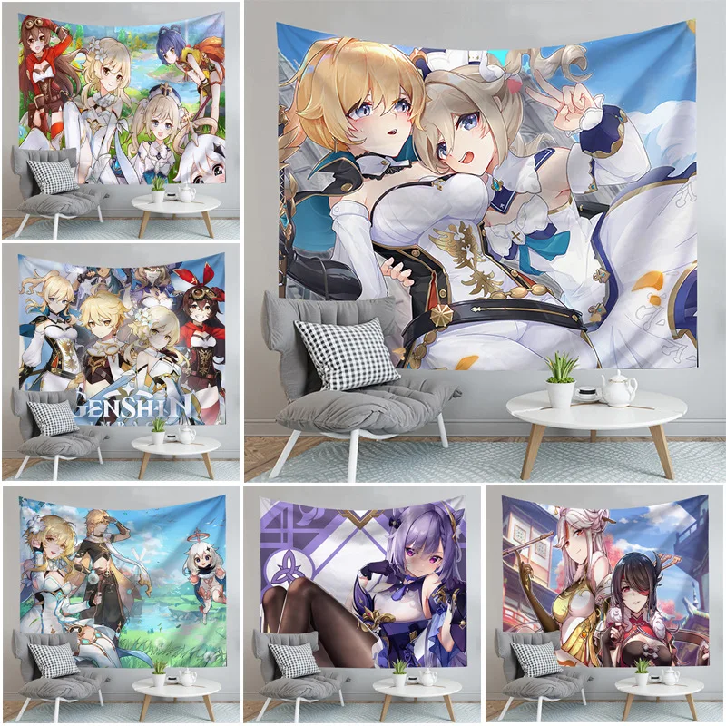 

Genshin Impact Tapestry Wall Hanging Art Decor Tapestry,Cartoon Home Furnishing,Used For Living Room Kitchen Bedroom Decoration