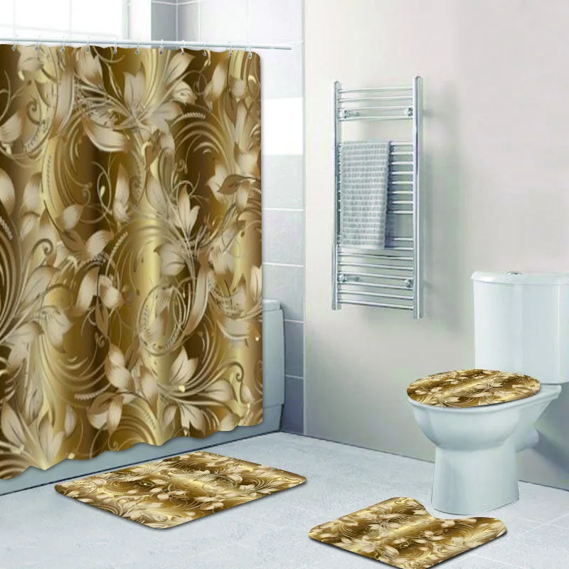 3D Цветочные барочные Дамасские золотые цветы занавески для душа ванной комнаты