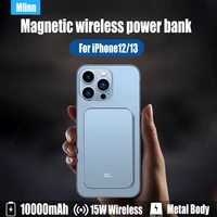 10000mah magnetic wireless power bank metal body glass back cover qi 15w qc 3 0 small battery for magsafe powerbank iphone 13 12