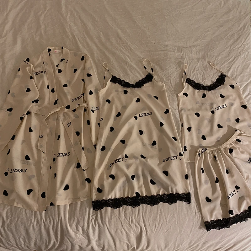 2022Four seasons four snow silk pajamas women's nightgown sexy nightgown set spring and summer days