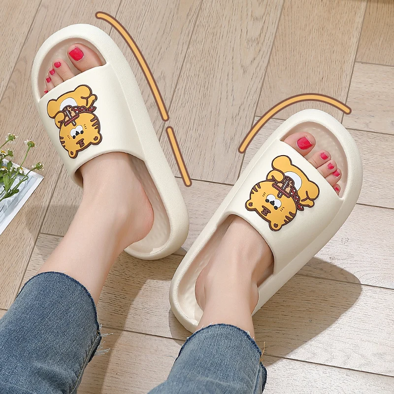 

ASIFN Summer Women Cartoon Tiger Slippers Lovely Indoor Thick Sole Soft Slides Bathroom Anti-slip Flip Flops Sandal Outdoor Men
