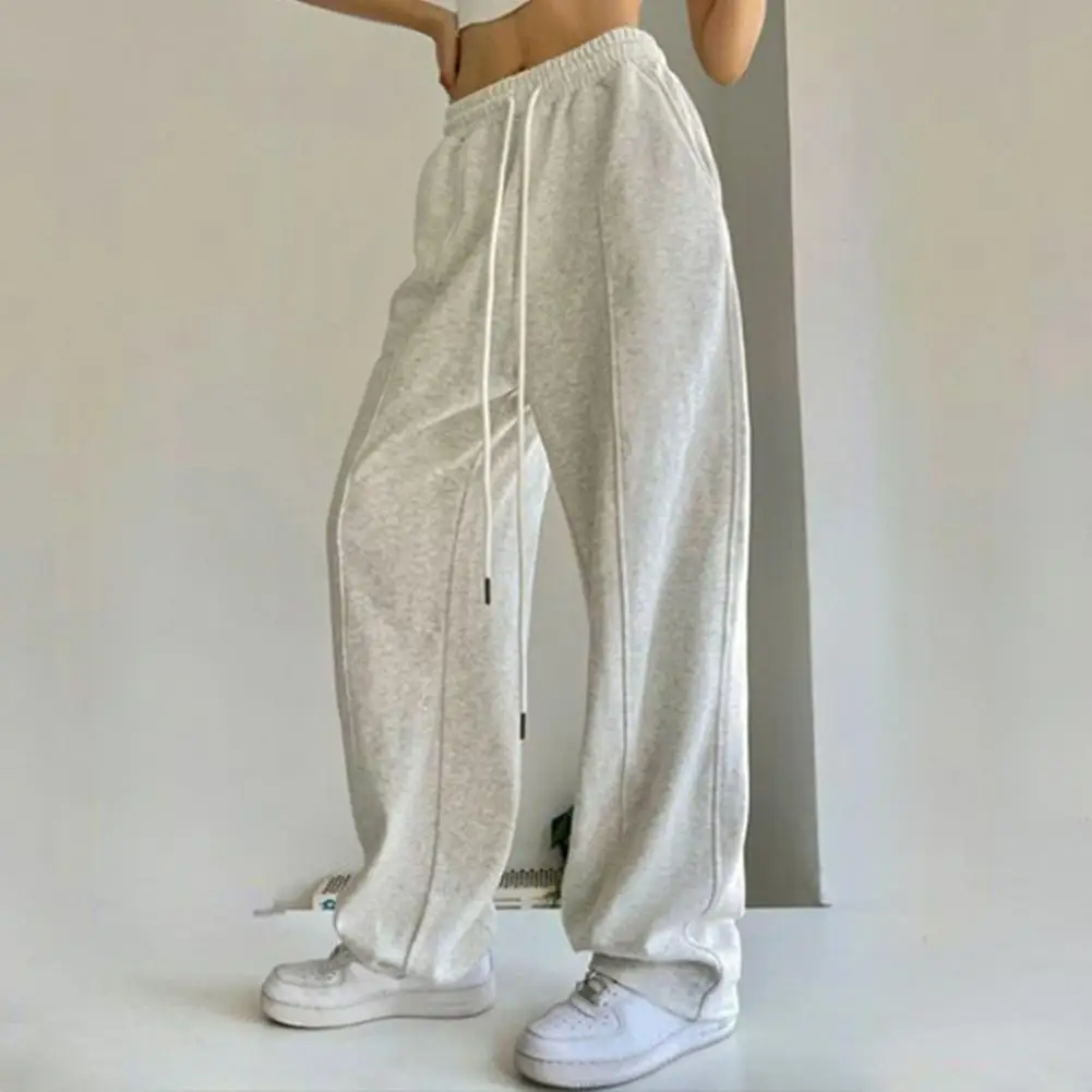 

Elastic Waist Wide-leg Pants Comfy Gray Joggers Soft Cotton Blend Commuting Sporty Loose Fit Wide Leg Track for Women for Women