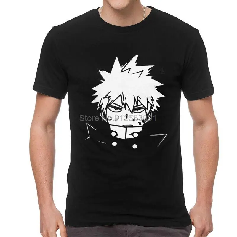 

Футболка с рисунком моя геройская Академия Katsuki Bakugou, Мужская футболка с коротким рукавом, футболки с рисунком манги, Аниме футболки из 100% хл...