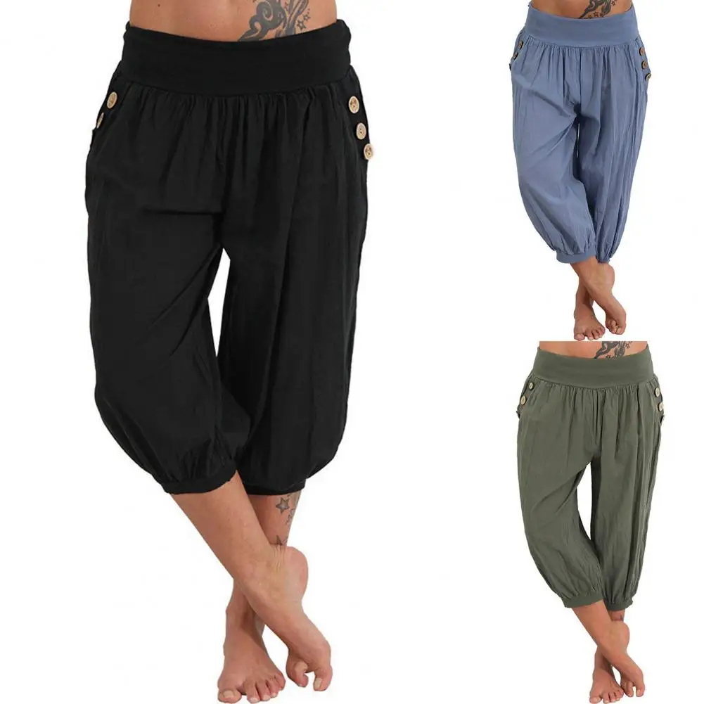 

Simple Simple Ladies Beam Feet Capri Pants Bottoms Harem Pants Pockets for Home