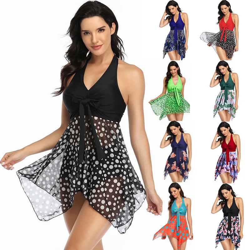 

European and American Tulle Skirt Split Swimsuit Women's Bikini Swimsuit