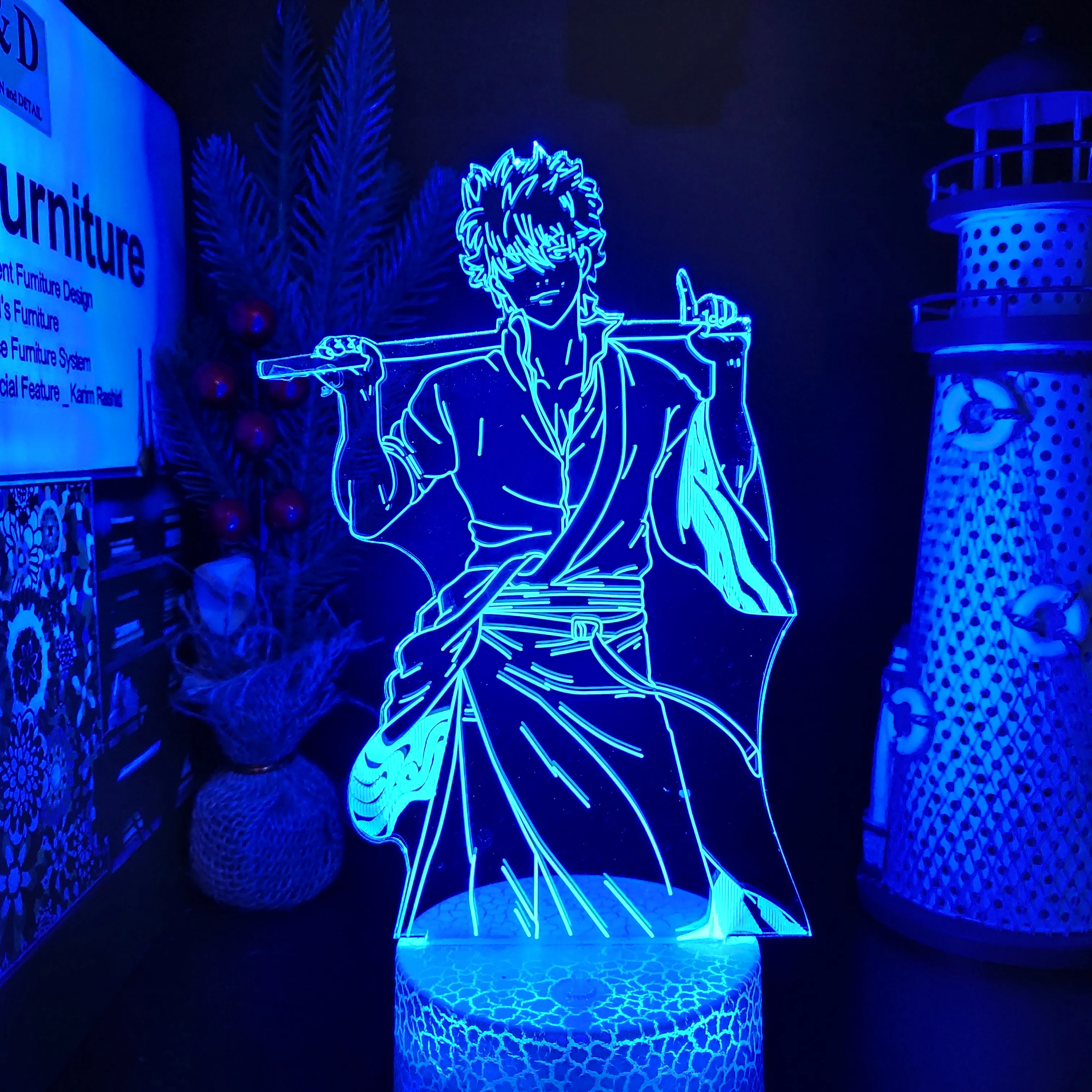 

Gintama Gintoki Sakata 3D LED Night Light Anime Manga Collector Lampara Bedroom Lamp Illuminator Visual Decor Model Xmas Gift