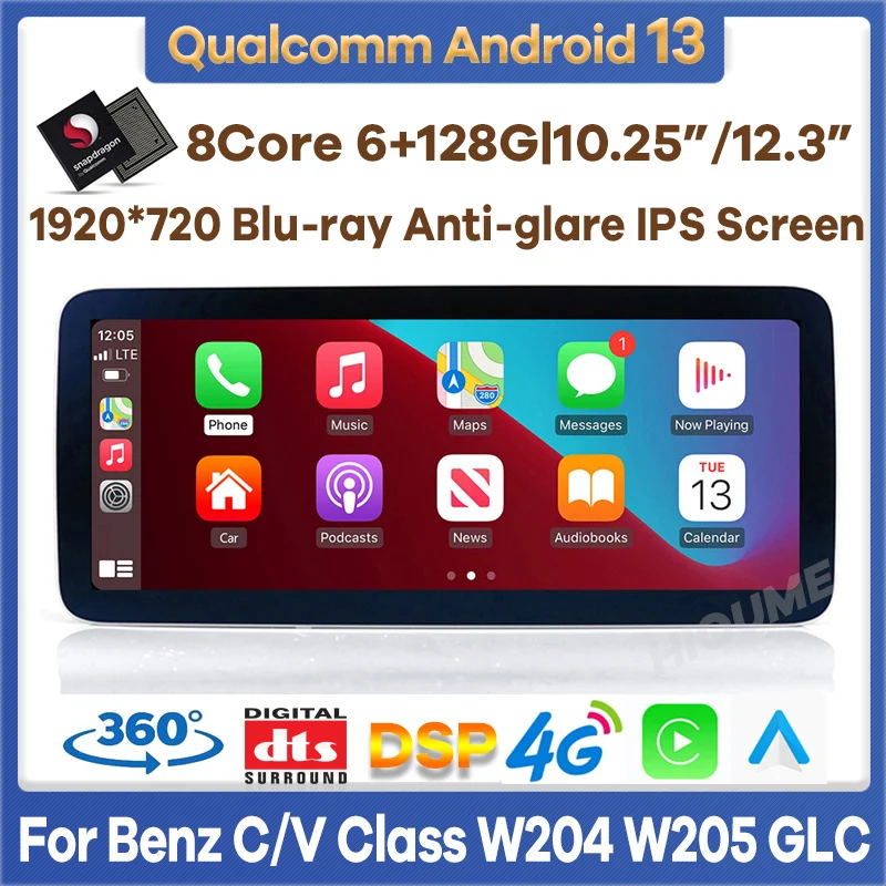 

Qualcomm 6+128G Android 13 Car Video Player for Mercedes Benz C V GLC Class W204 W205 Auto Radio Stereo GPS CarPlay Head Unit 4G