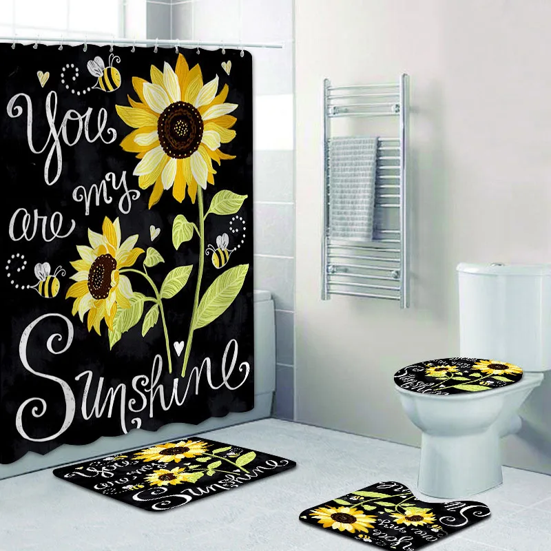 

You Are My Sunshine Sunflower Bathroom Shower Curtains Sets 4PCS Sunflower Bath Curtain Mats Carpet Home Decor Cortina