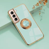 soft plating ring holder phone case for samsung galaxy s22 ultra s21 fe a53 a73 5g shockproof stand cover