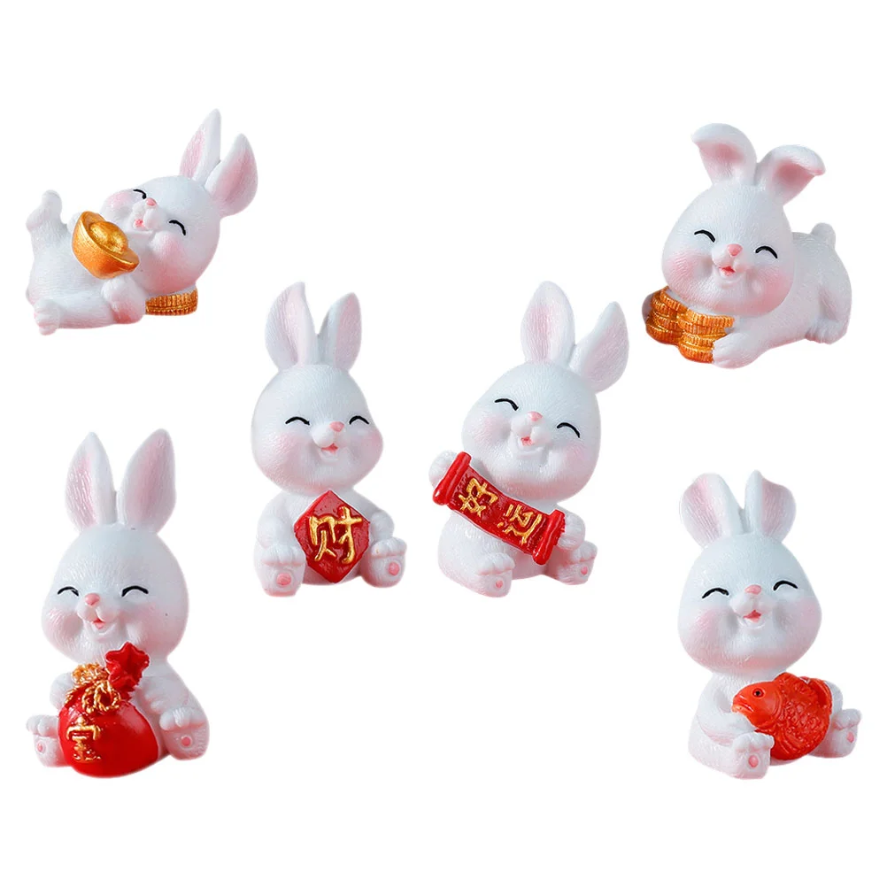 

Bunny Rabbit Miniature Figurines Figurine Decor Garden Landscape Statues Chinese Tiny Zodiac Ornament Animal Ornaments Cake