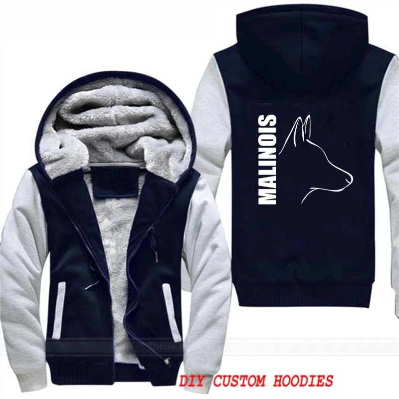 

Silly Dog Belgian Malinois Men's Hoodies Casual Winter Thick Warm Fleece Zipper Jackets Men Coats Sportwear Tracksuits Pullover