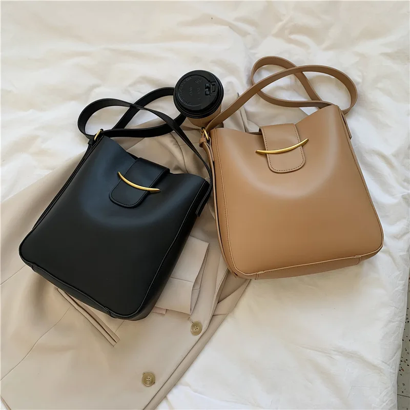 2 Pcs/set Vintage Simple Small PU Leather Bucket Crossbody Bags For Women 2022 Designer Lady Luxury Shoulder Handbags