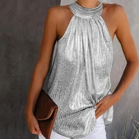 off shoulder pleated loose pullover top lady summer sleeveless halter vest ladies clothing