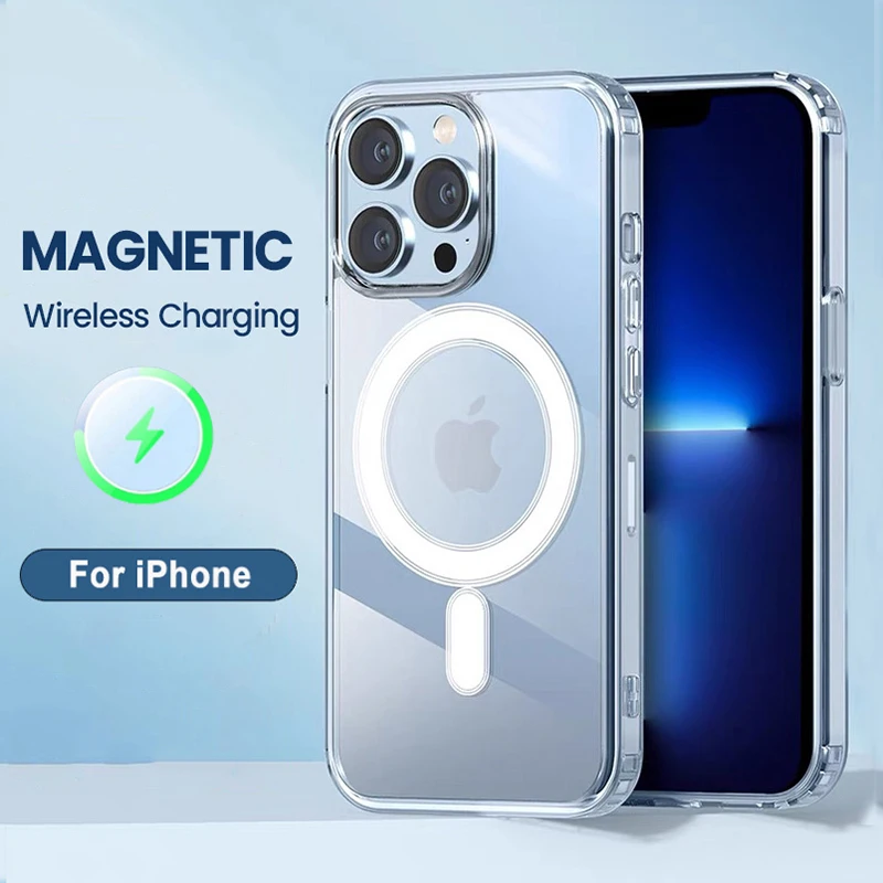 

Clear Magnetic Wireless Charging Phone Case For iPhone 14 13 12 11 Pro Max XS Max XR X 11 13Pro 14 Plus Shockproof Bumper Cover