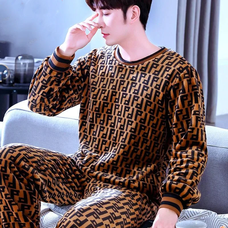 Flannel Pajamas Set Sexy Sleepwear For Man Soft Warm Pyjama Men's Winter 2022 Fashion Cartoon Homewear Clothes Big Size