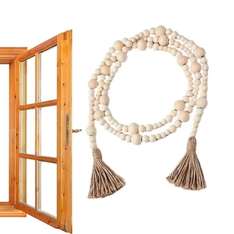 

Wood Bead Garland With Tassels Farmhouse Tassels Beads Reusable Farmhouse Beads Rustic Country Decor For Bedroom Closet Living