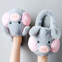 womens home slippers short plush cute cartoon pig soft platform winter womens slippers warm house shoes for girls lovely furry