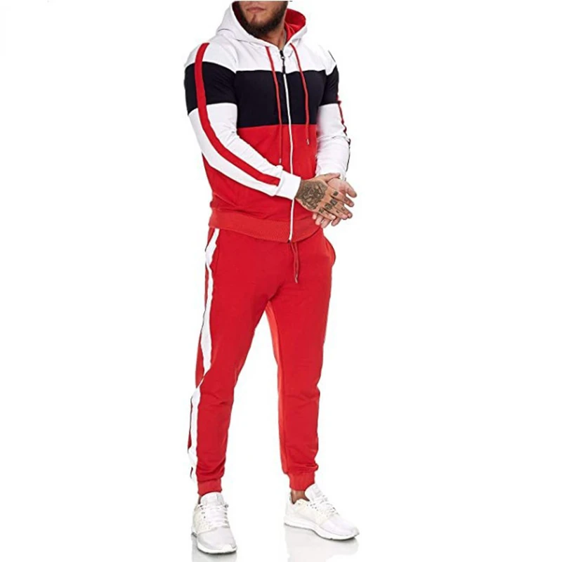 

Men's Patchwork Fashion Casual Spring and Autumn Suit Sportswear Men's 2 Piece Hooded Sweater Suit Sweater Pants Suit XS--3XL