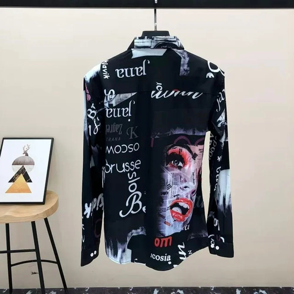 Men's Floral Shirt, Long-sleeved Korean Style Slim Trendy Casual Shirt Mens Fashion Clothing Trends  Oversized Button Up Shirt