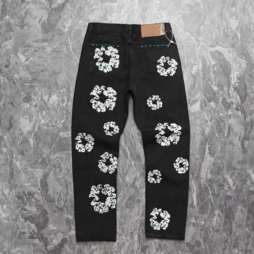 High Quality Kanye Craft Jeans Inlay Gem Thick Washed Men Women 1:1 Black Denim Pants