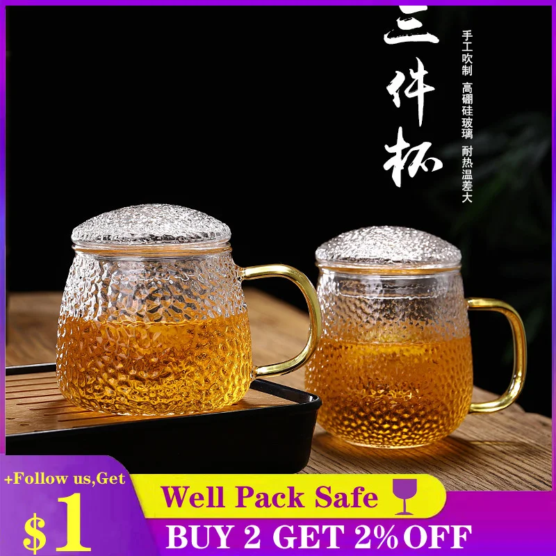 

HMLOVE Dragon Scale Tea Cup Set Office Drinkware Japanese Ceremony High Boron Silicon Frosted Glass Water Bottle With Strainers