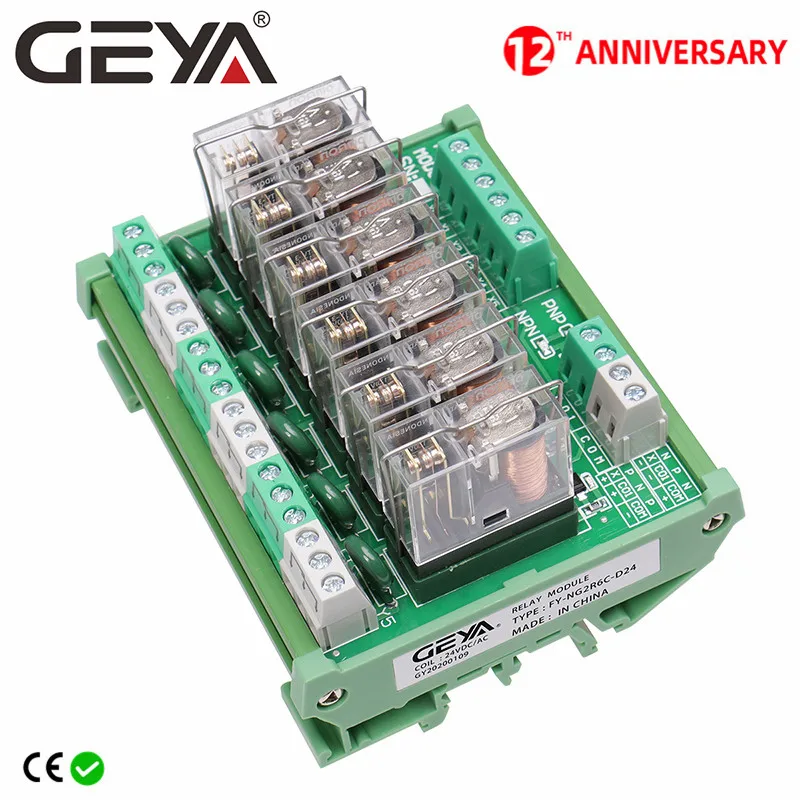 

GEYA NG2R 6 Channel Relay Module 5V 12V 24V Relay Board PLC Control Relay