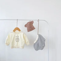 hot sale autumn baby suit baby clothing korean style baby boy and girl bear printed sweater striped pants two piece suit