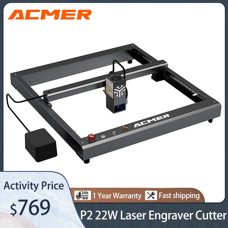 

ACMER P2 22W Laser Engraving Cutting Machine Automatic Air-assist System Superfast Speed Eye Protection 420x400mm Metal Engraver