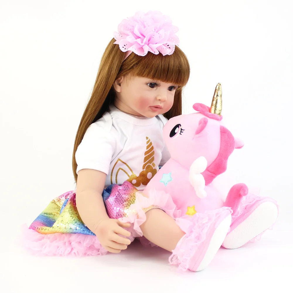 Фото Реалистичная кукла-реборн BZDOLL, малыш из ткани с единорогом, 24 дюйма, 60 см, подарок на день рождения №4