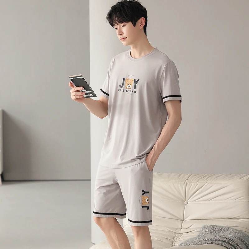 CAIYIER Summer Mens Pajamas Set Loose Loungewear Nightwear Short Tops Short Sleepwear For Male Soft Leisure L-4XL Night Clothing