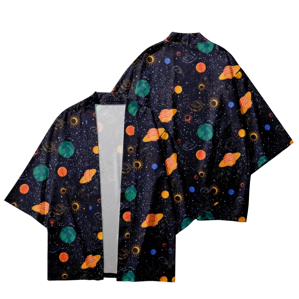 

Men's Japanese Kimono Bathrobe Samurai Pop Art 3D Printing Traditional Pattern Casual Loose Thin Jacket Asian Cardigan