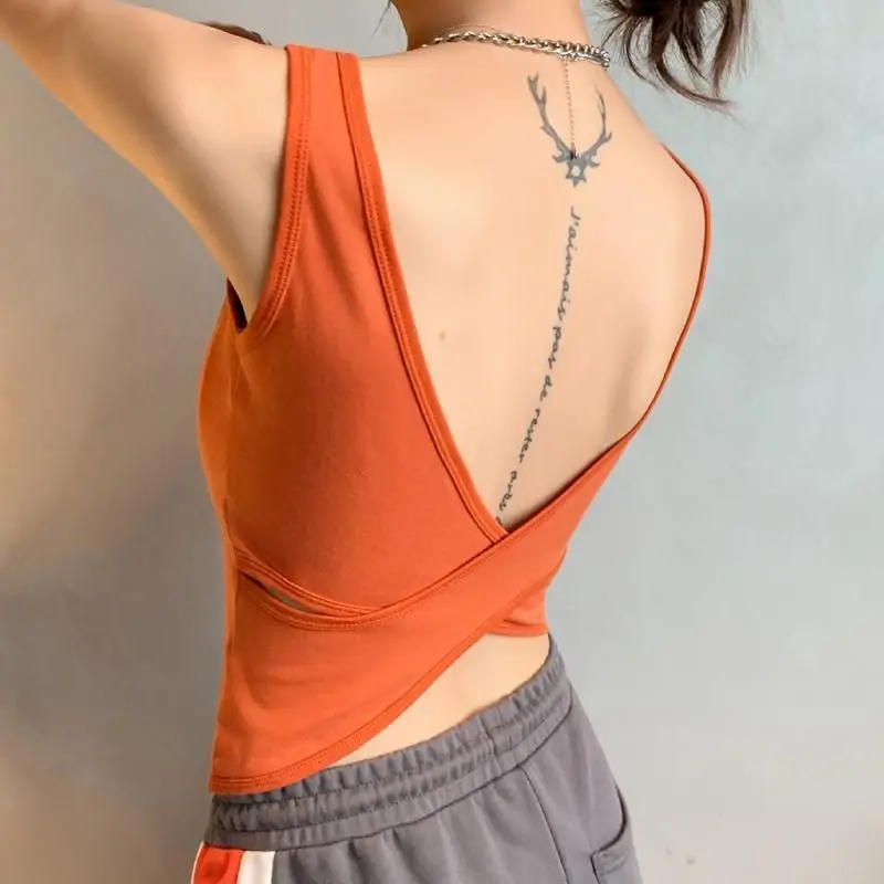 

Summer Women's Sports Vest With Chest Pad ide Base Beautiful Back Sling Net Celebrity Hot Style Outer Wear Tide Tank Top