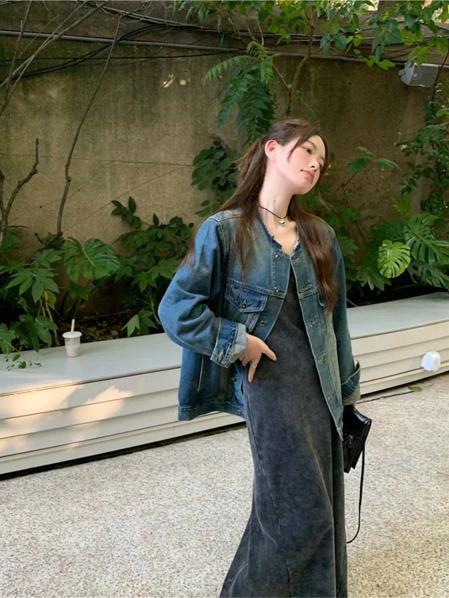 R Studio корейская серия Idle Sle ретро стираная верхняя одежда джинсовое облегающее