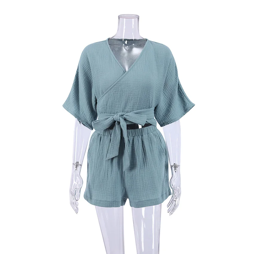 Ladies 100% Cotton Pyjamas For Women Sunday Beautiful Pajamas Set Cotton Linen Summer Pyjamas Short Set