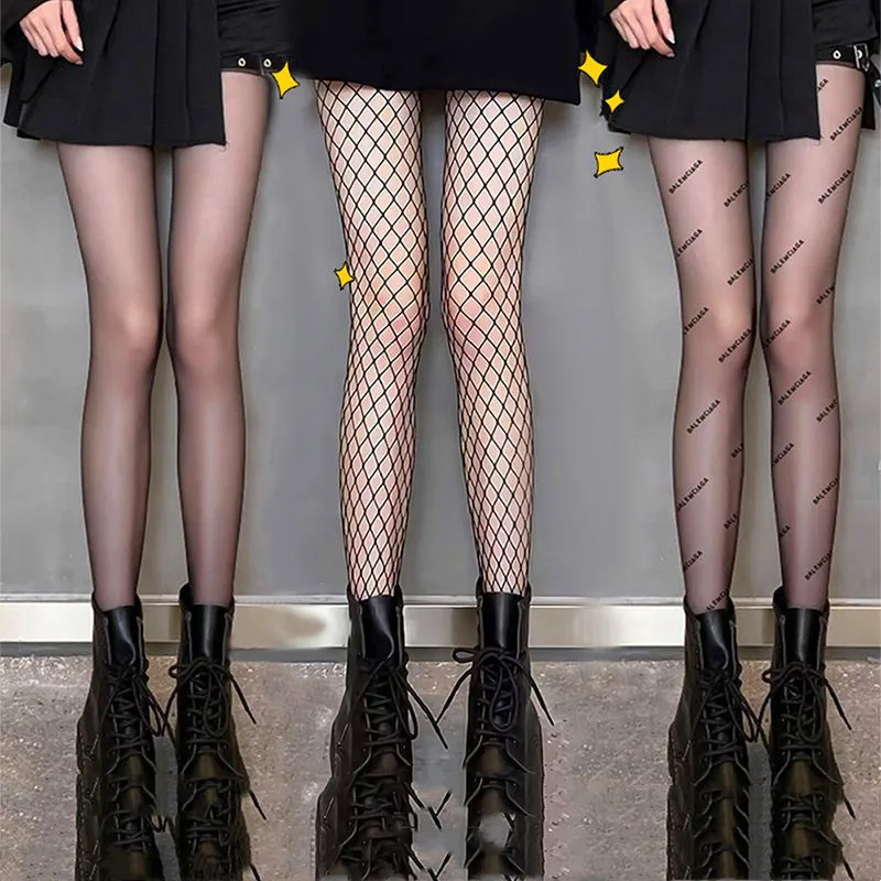 

Женские колготки с принтом звездной звезды, черные пикантные колготки для девочек, тонкие высокоэластичные прозрачные сетчатые колготки, в...