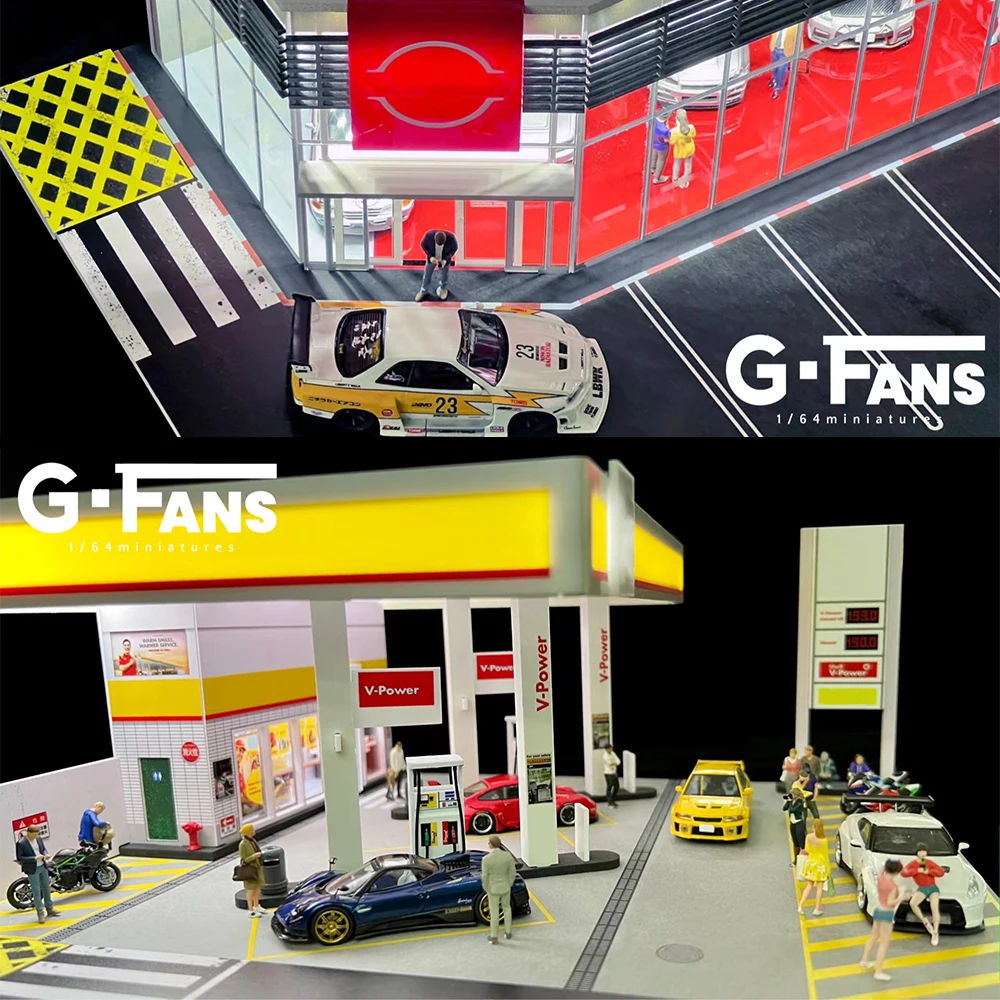 G Fans 1:64 Масштаб автомобиля Гараж Диорама Модель со светодиодными фонарями