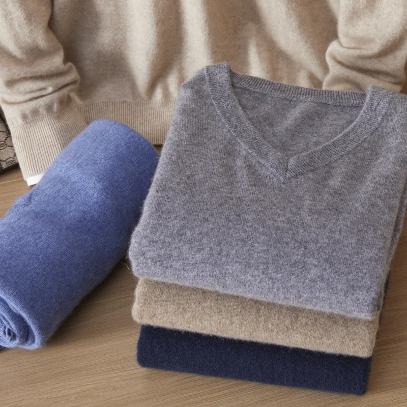 Мужской кашемировый шерстяной свитер пуловер с V-образным вырезом новинка на