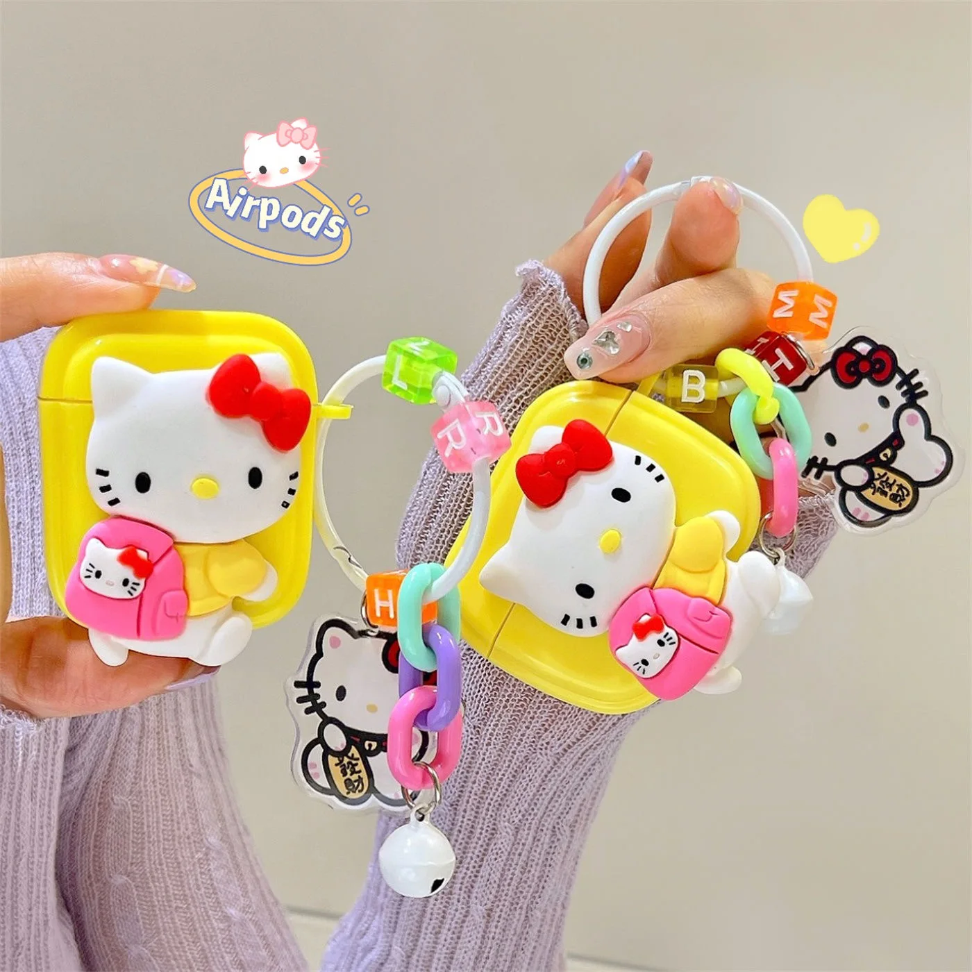 

3D Cute Sanrios Hello Kitty with Pendant for Apple AirPods 1 2 3 Pro 2 Case IPhone Earphone Accessories Air Pod Cover Girl Gift