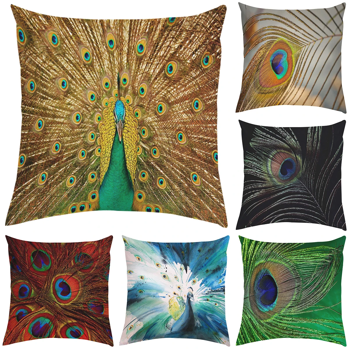 

Peacock Feathers Pillow Cover Sleeping Pillows Decorative Cushion Covers Cushions Home Decor Pillowcases 50x50 Car Decoration