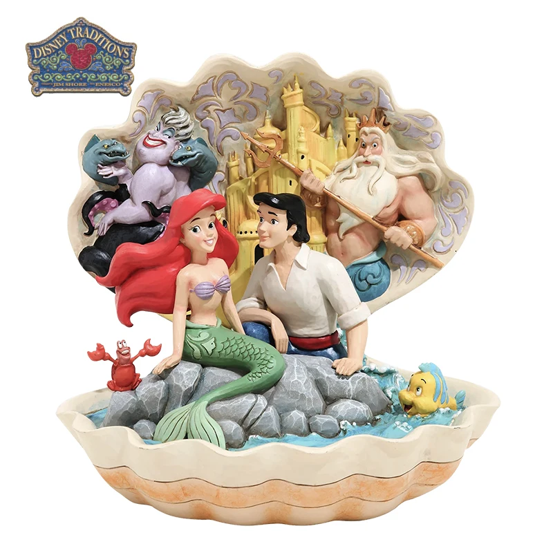 

Genuine Disney Little Mermaid Shell Scene Ornament Ariel Action Figure Princess Around Children's Toys Christmas Valentine Gift
