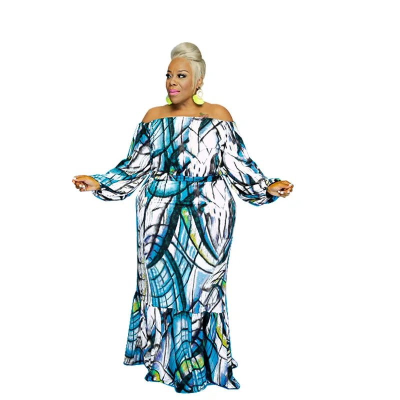 Plus Size Women Sets Off Shoulder Graffiti Print Shirts And Dresses 2022 Autumn Two Piece Sets Fashion Elegant Wholesale Clothes