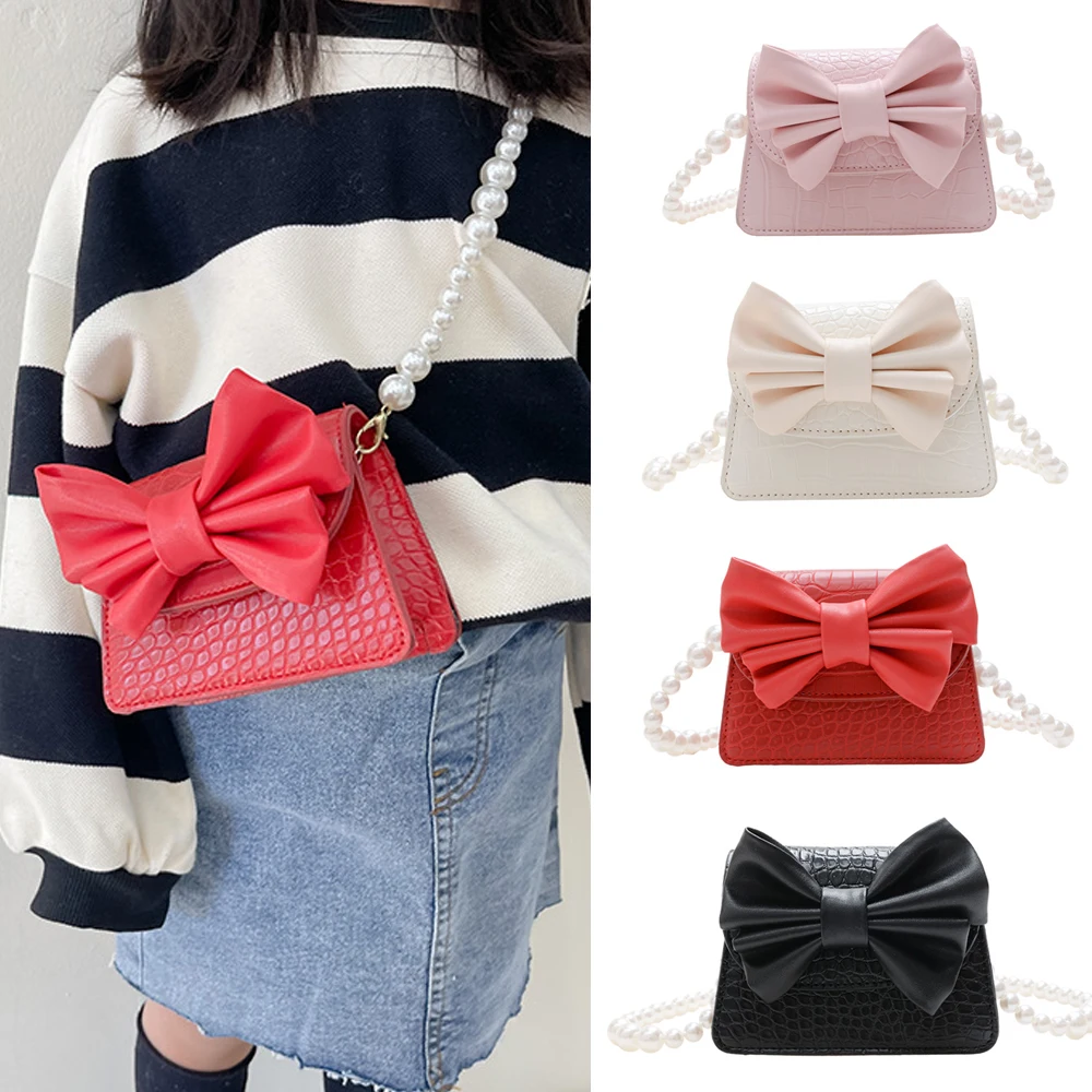 

Little Girls Purses and Handbags Cute Bowknot Crossbody Bags for Kids Coin Pouch Baby Pearl Clutch Bag Purse