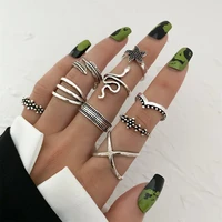 punk vintage snake starfish leaves ring set boho unique design sliver hollow geometric knuckle ring for women party jewelry gift