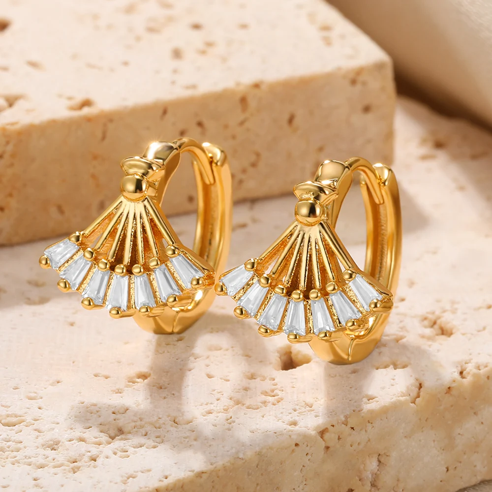 

Gold Color Shell Earrings for women Four Petal Flower Fashion Earrings Inset Zircon Daily Party Jewelry Set Free Shipping