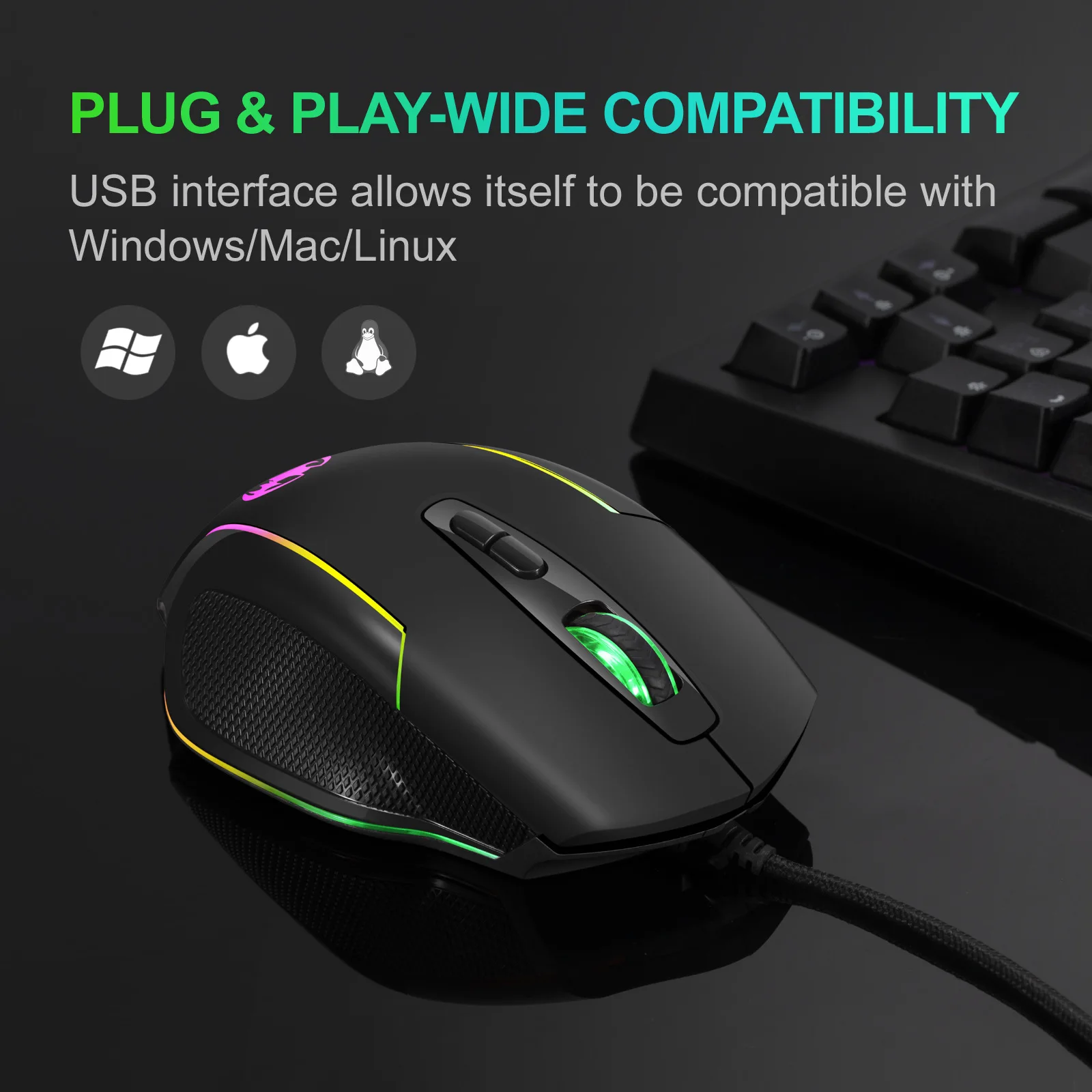 Проводная игровая мышь эргономичная USB компьютерная 6400 DPI геймерская RGB X7