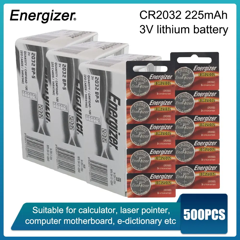 

500pcs 100% Original Energizer CR2032 DL2032 DL/CR 2032 3V Lithium Battery For Watch computer Remote Control cell coin battery