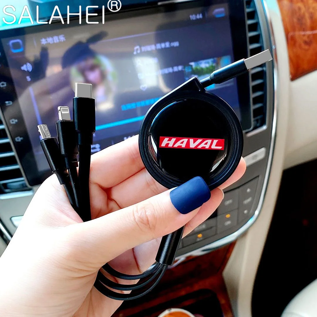 

3 In 1 Car Micro USB Type C Charging Cable Multi Charger For Haval H1 H2 H3 H5 H6 H7 H9 M6 F7 F7X Big Dog Jolion Accessories
