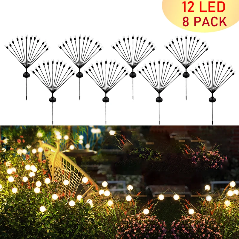 12LED Solar Firefly Lights Solar Garden Firework Light Outdoor Waterproof Swaying Light for Yard Patio Pathway Decoration  Lawn
