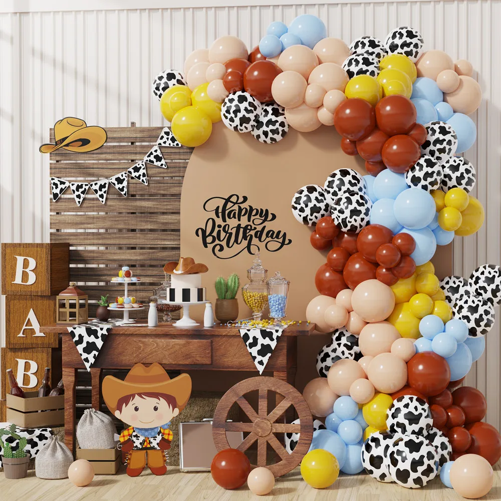 

122Pcs Cowboy Party Decoration Farm Animal Theme Balloon Garland Arch Kit Blue Coffee Latex Balloons Boy Birthday Baby Shower