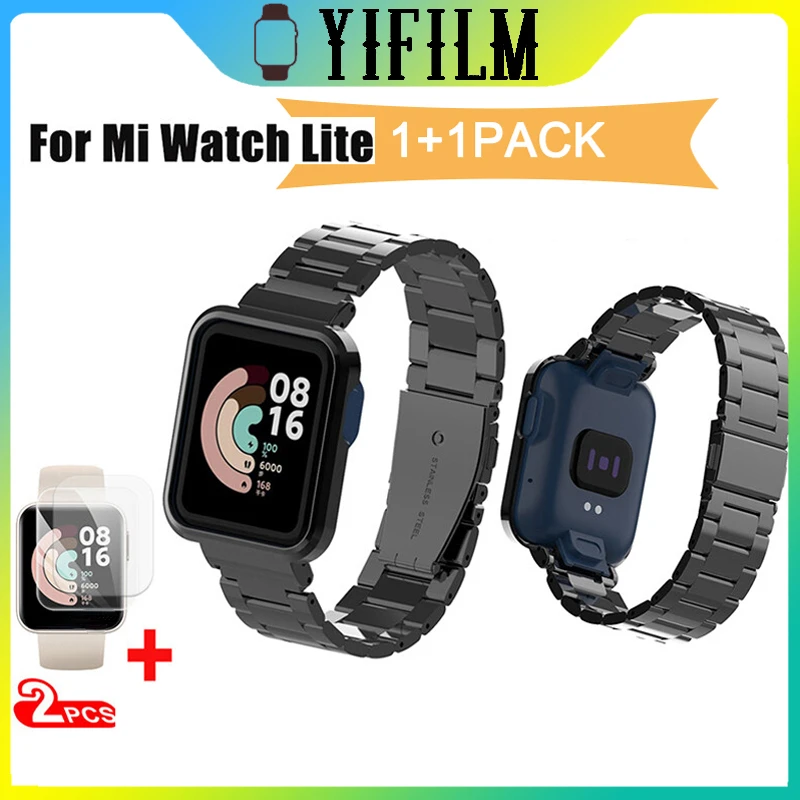 Screen Film+ Watch Strap For Xiaomi Mi Watch Lite /Redmi Watch 2/2 Lite Metal Protector Case Bracelet belt For Mi Watch Lite